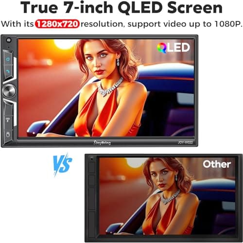 SJoyBring 7" QLED Double Din Car Stereo - Wireless Apple CarPlay & Android Auto, 240W 4.2CHN, SWC, Bluetooth, FM/AM Car Radio, 2 Subwoofers Outputs, Backup Camera 5