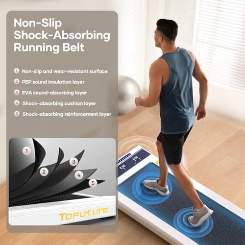 TOPUTURE Walking Pad with 10% Incline, 3.0HP Brushless Quiet Under Desk Treadmill, Portable Treadmills for Home/Office, Running Machine 300 lbs Capacity with RGB LED Screen, Remote Control/App Control 6