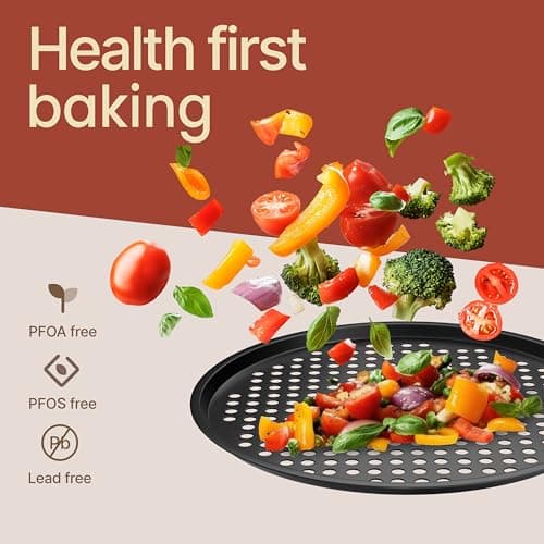 Non-Stick Pizza Pan with Holes - 13-Inch Perforated Pizza Crisper Carbon Steel Pizza Pan - 1 Round Pizza Trays PFOA PFOS and PTFE Free 5