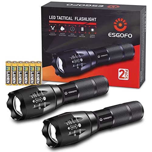 Esgofo LED Flashlights 2 Pack Bright Powerful EDC Handheld Flash Lights, High Lumens Pocket Linterna, 5 Modes, Waterproof, for Gift Survival Emergency Camping