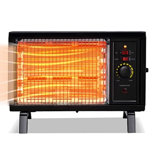 Homeleader ETL Portable Radiant Heater, 1250W/1500W Space Heater for Indoor Use, Rapid Heating with Adjustable Thermostat, Perfect for garages, Black