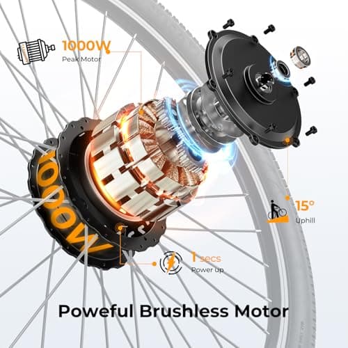 Jasion EB5 Electric Bike for Adults with Peak 500W Brushless Motor, 40Miles 20MPH Commuting Electric Mountain Bike with 360Wh Removable Battery, 7-Speed, 26" Tires and Front Fork Suspension 3