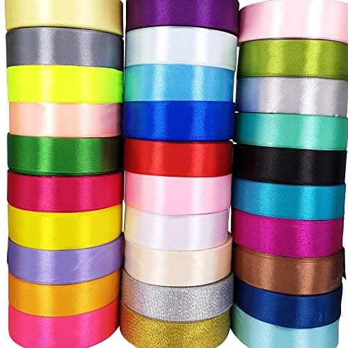 Chenkou Craft Solid Satin Ribbon Ribbons Assorted 40 Yards Craft Bow Party Decoration Packing Ribbons (Mix, 1"(25mm))