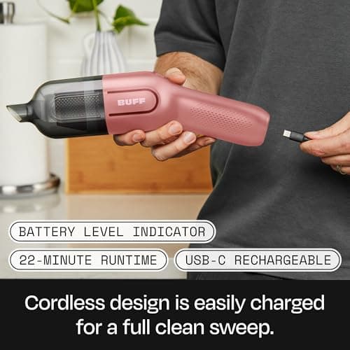 BUFF Cordless Handheld Vacuum, Rechargeable Car Vacuum Cleaner with Combo Crevice and Brush Tool Included, for Home, Office, Car, Pets - Pink 7