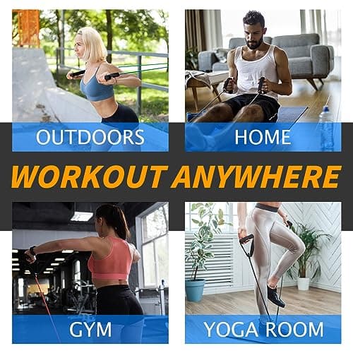 Single Resistance Bands with Handles for Working Out Women and Men, Exercise Bands with Door Anchor, Stretch Bands for Home Workouts, Simple Guide Included (Extra light-yellow-10 lbs) 5