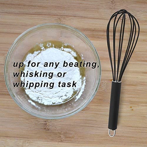 GorGin high temperature and easy to clean silicone whisk, stirrer, 10 inch, grip good grip design for Blending Whisking Beating Stirring Cooking Baking (1 Pack | black) 5