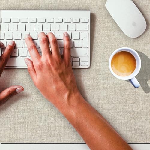 BJGMOK Faux Leather Desk Pad Protector, Large Desk Mat, Keyboard Pad, Non-Slip PU Leather Desk Blotter,Desk Cover mat, Felt Desk mat, Desk mat for Keyboard (Rice Apricot White) 8