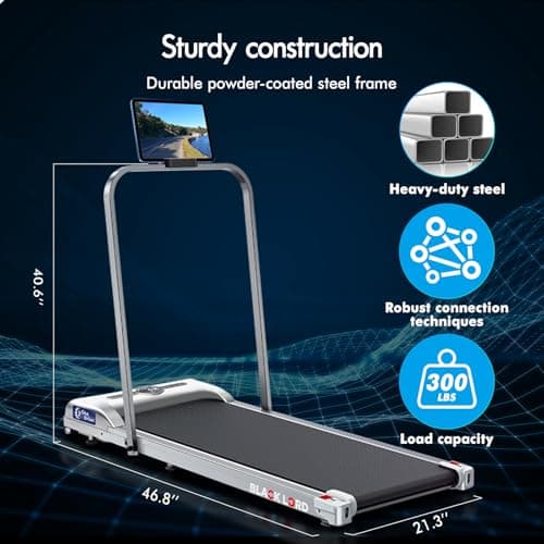 BLACK LORD Walking Pad with Handle Bar, 2.7 HP Quiet Foldable Under Desk Treadmill with Bluetooth Speaker, Portable Running Treadmills for Home, LED Display, App/Remote Control, 330lbs Capacity,Silver 9