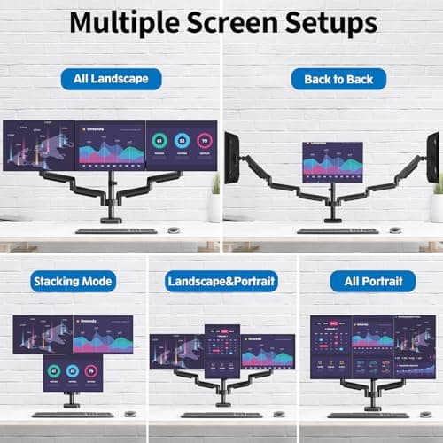 ErgoFocus Triple Monitor Desk Mount for Computer Screens up to 32", Holds up to 19.8 lbs Each, 3 Monitor Arm, Heavy Duty Stand Vesa Mount 75x75, 100x100 5