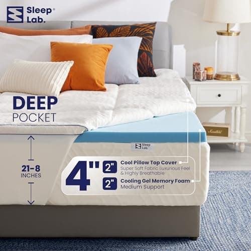 Sleep Lab 4 Inch Memory Foam Mattress Topper - Queen Size - Cooling Gel & Pillow Top for Back Pain 5