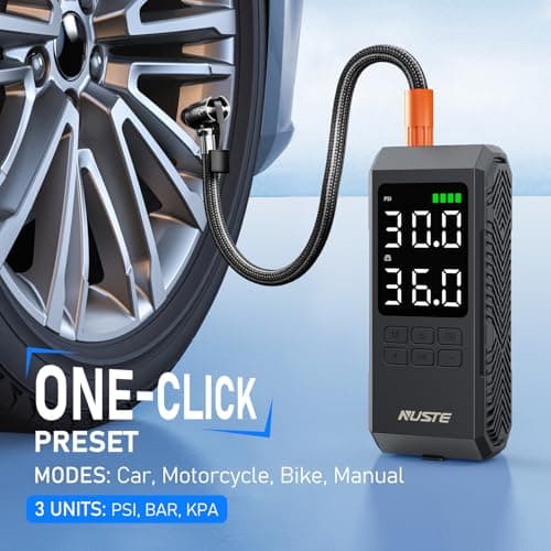 NUSTE Tire Inflator Portable Air Compressor, Air Pump for Car Tires with Digital Pressure Gauge, 150PSI Rechargeable Battery, LED Light, Cordless Bike Tire Pump for Car, Motorcycle, Bicycle 6