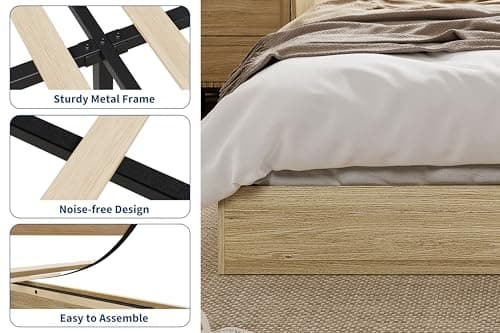 GarveeHome Wood Platform Bed Frame, Wooden Bed Frame Without Headboard, Wood Slat Support, No Box Spring Needed, Easy Assembly (Burlywood, Queen (U.S. Standard)) 5