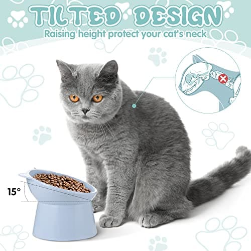 Hsei 6 Pcs Raised Cat Food Bowls 15 Degrees Elevated Cat Bowls Anti Vomiting Tilted Raised Whisker Friendly Pet Dish Plastic Slanted Stand for Indoor Pet Food Water Feeder(Bright Color) 5