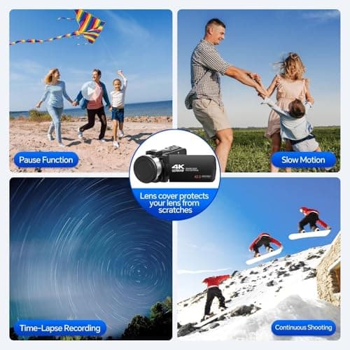 4K Video Camera Camcorder 42MP, 3.0" 270° Rotation Screen, 18X Digital Zoom YouTube Vlogging Camera with 2 Batteries, Remote Control, Webcam, 32G SD Card & Lens Cap 6