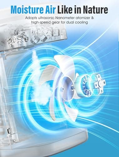 Portable Air Conditioners Fan, 3 Speeds Evaporative Mini Air Conditioner with 7 Colors Light,1400ml Personal Air Conditioner, Portable AC Air Cooler with Humidifier for Room Bedroom Office Desk 10