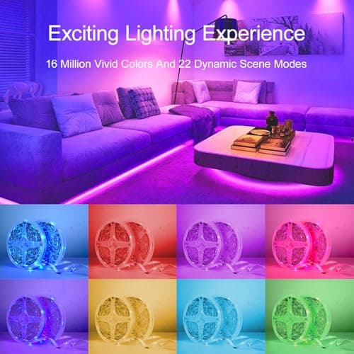 HBOWMDJIA Led Lights for Bedroom 200 FT (2 Rolls 100 FT), with Remote and Application Control RGB Color Changing LED Strip Lights, Music Synchronization, Used for Room, Family, Party Decoration 5
