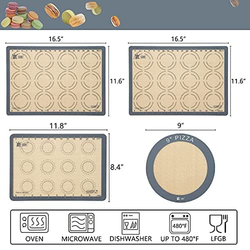 Silicone Baking Mat Set of 4, GUANCI Grade Food Baking mats Non-Stick Reusable Pizza Bakeware Mat for Making Macaroon, Pizza, Cookie, Pastry, Bread, Bun(Grey) 6
