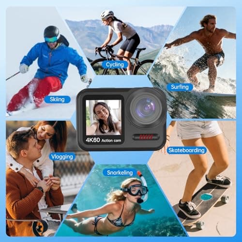 Xoieod 4K 60FPS Waterproof Action Camera,Bare Metal 66FT Underwater Camera,2" Touch Dual Screen Sports 6-Axis Stabilization,2 Batteries Internal Microphone Vlog Camera for Diving Cycling Outdoor 7