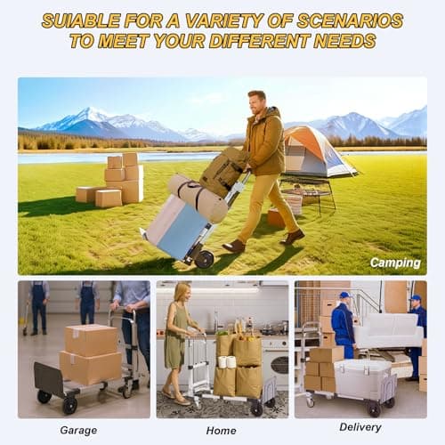 Upgraded 3 in 1 Aluminum Folding Hand Truck, 600lbs Capacity, Heavy Duty Convertible Dolly with Retractable Handle and 4 Rubber Wheels, Collapsible Cart for Moving Home, Office, Warehouse (Black) 9