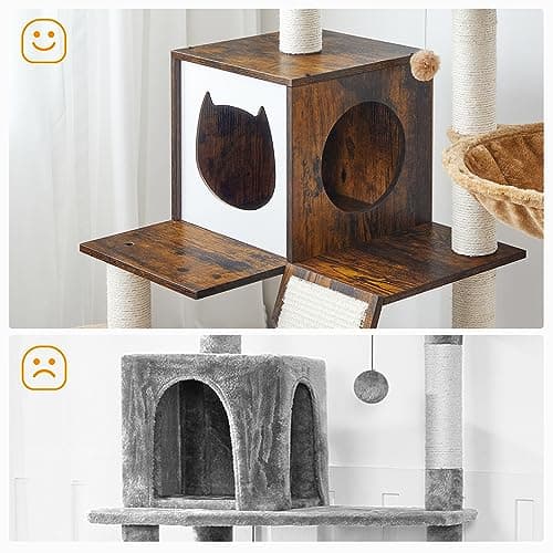HOOBRO Cat Tree for Indoor Cats, 44 Inches Cat Tower Wooden, Modern Cat Condo with Cat Scratching Posts, Multi-Level Cat Play House with Cat Hammock, 2 Top Perches, Toy Balls, Rustic Brown FG55CT03 6