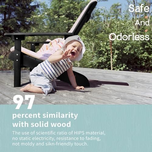 YEFU Adirondack Chair Weather Resistant: Outdoor Chair HIPS Plastic Adirondack Chairs - Patio Chairs with Wood Texture - Lawn Fire Pit Deck Porch Garden Chairs for Adults (Black) 7