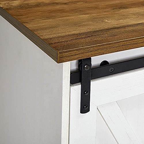 AMERLIFE Fireplace TV Stand with Sliding Barn Door for TVs up to 65", Farmhouse 59" Fireplace Entertainment Center with Storage Cabinets/Adjustable Shelves, Distressed White & Barnwood 5