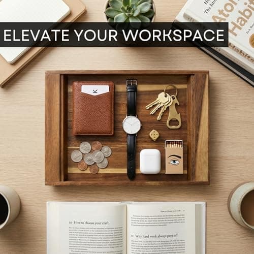 PANDAWOOD Wood Serving Tray with Handles - Large Acacia Wooden Tray for Coffee Table Ottoman Kitchen Counter - Decorative Food Tray Serving Platter - Rectangle Dinner Tray 15.7"x11" 5