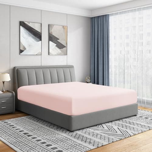 Cathay Home Full Fitted Sheet - Double Brushed Ultra Soft – Wrinkle & Fade Resistant - 14" Standard Pocket Fitted Sheet Only - Good Fit for 12"-16" Deep Mattress (Full, Blush)
