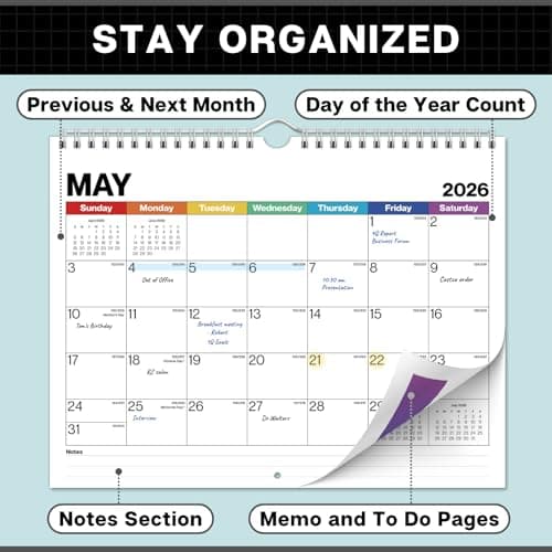Dunwell 8.5x11" Wall Calendar 2026 (Colorful), Use January to December 2026, Hang on Wall or Use as 8.5 x 11 Office Desk Calendar 5