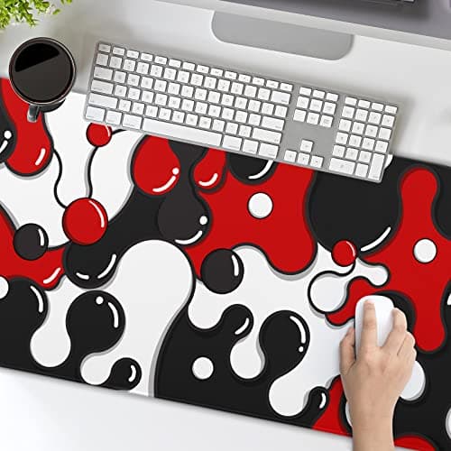 Red Black White Mouse Pad Anime Cool Geometric Japanese Extended Desk Mat 80X30cm Non-Slip Rubber Base Stitched Edge Large XL Mousepad for Desk Gaming Laptop Desktop,31.5×11.8 Inch 5