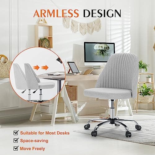 Sweetcrispy Armless Office Chair, Modern Fabric Home Office Desk Chairs with Wheels Adjustable Swivel Task Computer Vanity Seat for Small Spaces 6