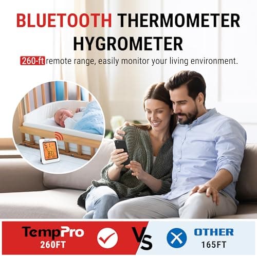 TempPro Hygrometer Thermometer for House, Bluetooth Room Indoor Greenhouse Thermometer Monitor Up to 260FT, Backlit Humidity Meter Temperature Sensor with 2-Year Data Export(Previously ThermoPro) 3