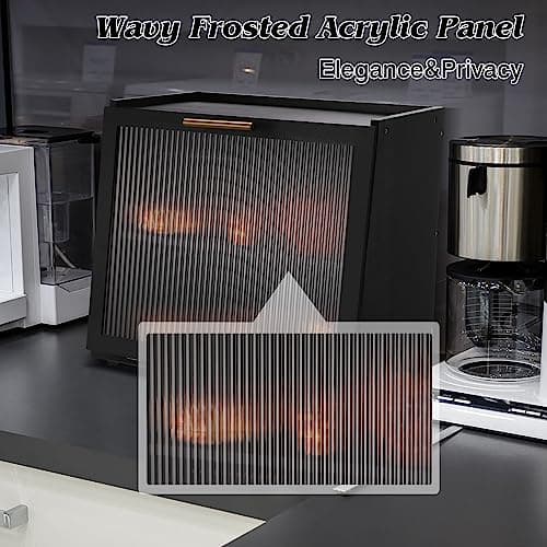 Joyvilla Double Layer Bamboo Bread Box for Kitchen Countertop, Bread Storage Container, Black Bread Box with Window, Large Capacity 6