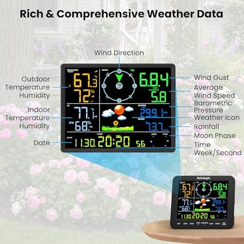 Sainlogic SA8 Home Weather Station with Rain Gauge and Wind Speed, Weather Stations Wireless Indoor Outdoor with Rain Gauge Outdoor, Forecast, Temperature, Humidity, Moon Phase, Alarm Clock(No WiFi) 5