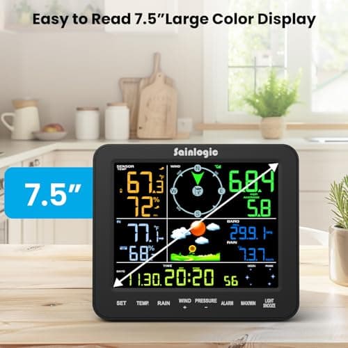 Sainlogic SA8 Home Weather Station with Rain Gauge and Wind Speed, Weather Stations Wireless Indoor Outdoor with Rain Gauge Outdoor, Forecast, Temperature, Humidity, Moon Phase, Alarm Clock(No WiFi) 2