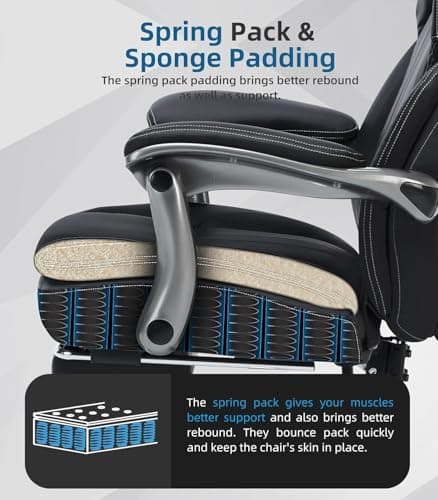 Big and Tall Office Chair with Footrest, Ergonomic High Back Executive Chair with Extra Wide Area Armrest, 500LBS PU Leather Managerial Home Desk Chair with 90-135°Reclining 6