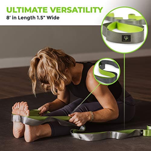 Gradient Fitness Stretching Strap for Physical Therapy, 12 Multi-Loop Stretch Strap 1.5" W x 8' L, Neoprene Handles, Physical Therapy Equipment, Yoga Straps for Stretching, Leg Stretcher, (Green/Grey) 5
