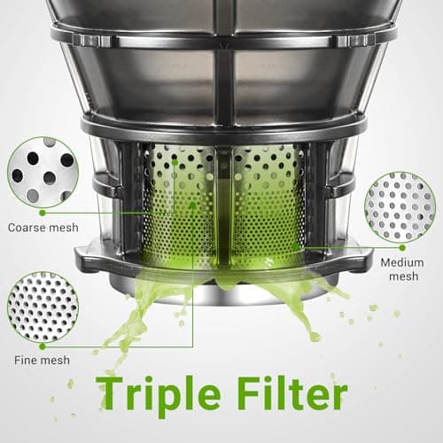 AMZCHEF Juicer Machines, 5.8" Extra Self-Feeding Cold Press Juicer for Whole Vegetable & Fruit, Juice Extractor Machine with Large Auger & Triple Strainers, Easy to Clean, High Juice Yield, Black 5