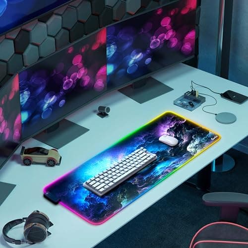 Gerlos RGB Large Gaming Mouse Pad, Extended Soft LED Mouse Pad, Non-Slip Rubber Base, Water Resist Keyboard Pad, Computer Mousepad 31.5×11.8 inches 8