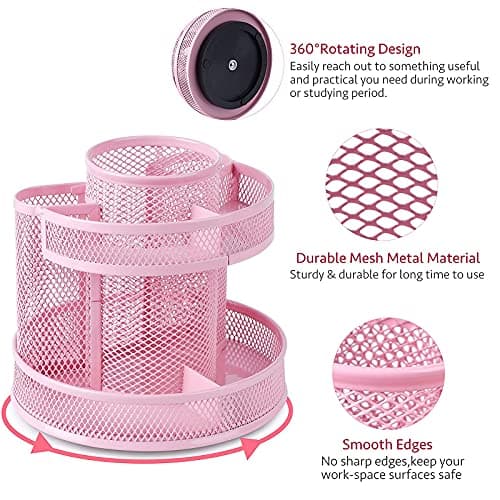 POPRUN Pink Kawaii Desk Supplies and Accessories, Cute Spinning Pen/Pencil Organizer, Rotating Desk Organizer Caddy for Office, School Classroom and Art Supply 5