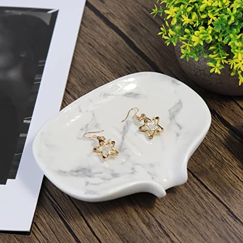 Polyroyal White Marble Texture Soap Dish Ceramic Soap Holder Self Draining Soap Dish Waterfall Slot Sponge Holder Bathroom Accessories for Bathroom, Kitchen,Bar Counter. 6