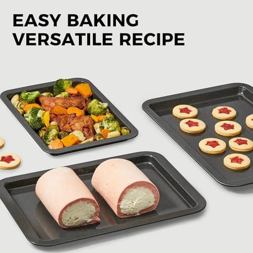 HONGBAKE Ceramic Baking Sheet Pan Set, Cookie Sheet for Oven, Bakeware Sets with Wider Grips, 3 Pack Half/Jelly Roll/Quarter Baking Tray, Premium, Dishwasher Safe - Dark Grey 7