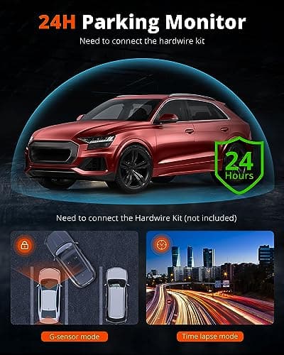 Kingslim Dash Cam Front and Rear 4K - D4 Dual Dash Camera for Cars WiFi GPS, Dashcam with 32GB SD Card, 3" Touchscreen, Night Vision, APP, Parking Mode, G-Sensor, Black 7