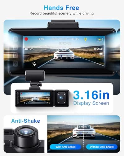 Fiteye 3 Channel 4K Dash Cam, IMX335 STARVIS Sensor, 4K+2K Front and Inside, 2K+1080P+1080P Front and Rear Inside Dash Camera for Cars, Free 64GB Card, Built in WiFi GPS, Intelligent Voice Control 9