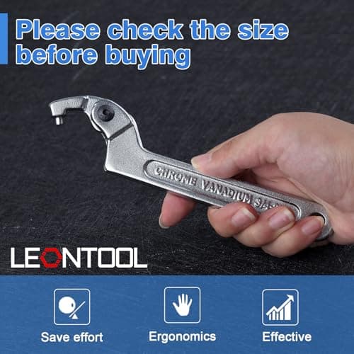 LEONTOOL Adjustable C Spanner Hook Wrench Tool Adjustable Pin Spanner Wrench Tool for Mechanical Equipments Vehicles Tighten Lock Nuts & Bearings, Round Head, 3/4-2"(19-51mm), Chrome-Vanadium Steel 7