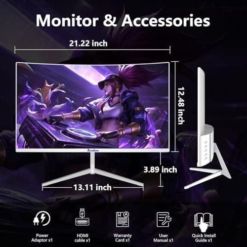 Sealan 24 inch Curved Gaming Monitor 75Hz Refresh Rate 16:9 Aspect Ratio Ergonomic Tilt & VESA Compatible - Home Office Sync FHD 1920x1080p Visual Experience for Work & Play 8