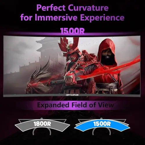 abytespark 34 Inch Curved Ultra Wide WQHD 4K (3440 × 1440) Gaming Monitor, 165Hz 1500R-PIP/PBP, 1ms (MPRT), HDR400, DCI-P3 95%,FreeSync & G-Sync, 2 x DP 1.4 and 2 x HDMI 2.0, Tilt Height Adjustment 5