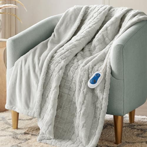 Beautyrest Heated Blanket, Eletric Throw Blanket, Soft, Warm, Reversible Faux Fur - Mink Oversized Heating Blanket Throw, 3 Heat Settings, 2 hr Auto Shut Off, Machine Washable, 50x70 Grey Texture
