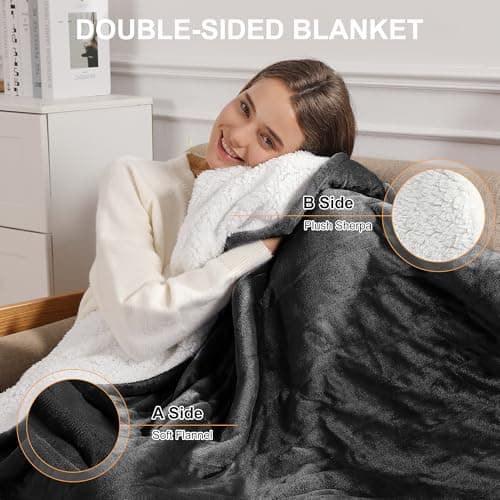 Electric Blanket Queen Heated Blanket - Heating Blanket Queen Size Soft Plush Sherpa with Dual Controllers, 5 Heating Level & 10 Hour Auto Off, ETL Certified, Warm Gifts for Grandma(Charcoal Grey) 2