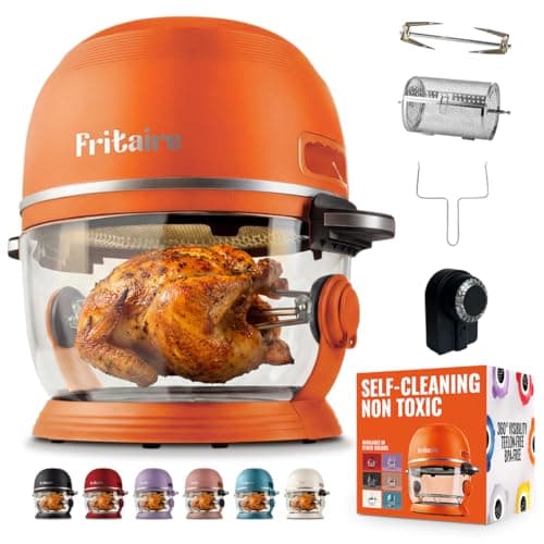 Non Toxic Air Fryer™ Pro | 9-in-1 Glass Air Fryer | Self-Cleaning | 5 Quart | Rotisserie and Tumbler | 400F Vortex For Even Cooking, BPA-Free Teflon Free, Recrisp, Roast, Bake, Orange